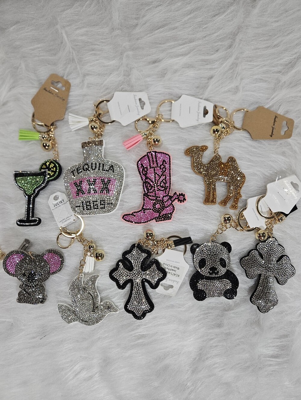 NWT Assorted Rhinestone Keychain Charms - Pink, Gold, Silver, Black - Picture 5 of 5